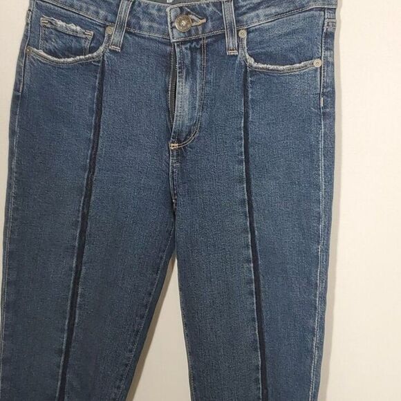 PAIGE Women's Julia Mid Rise Straight Two-Tone Jeans Denim Frayed Hem US25 - Picture 2 of 10